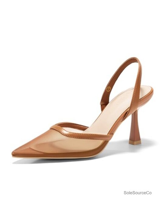 Shoes - Women's Mesh Kitten Heels Slingback Closed Pointed Toe Stiletto Party Pumps